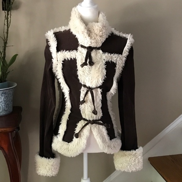 Anthropologie Jackets & Blazers - Twill Twenty Two 22 Brown Jacket Cream Fur Sherpa Shearling Penny Lane Y2K M
